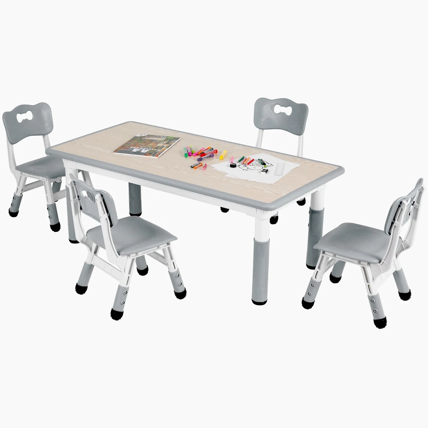 AuAg Height Adjustable Kids Table And Four Chairs Set