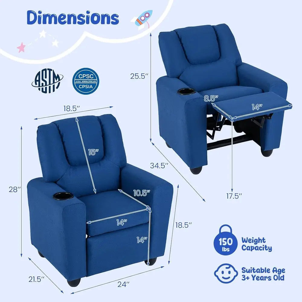 LISM Kids Recliner 2-in-1 Toddler Sofa Chair with Cup Holders