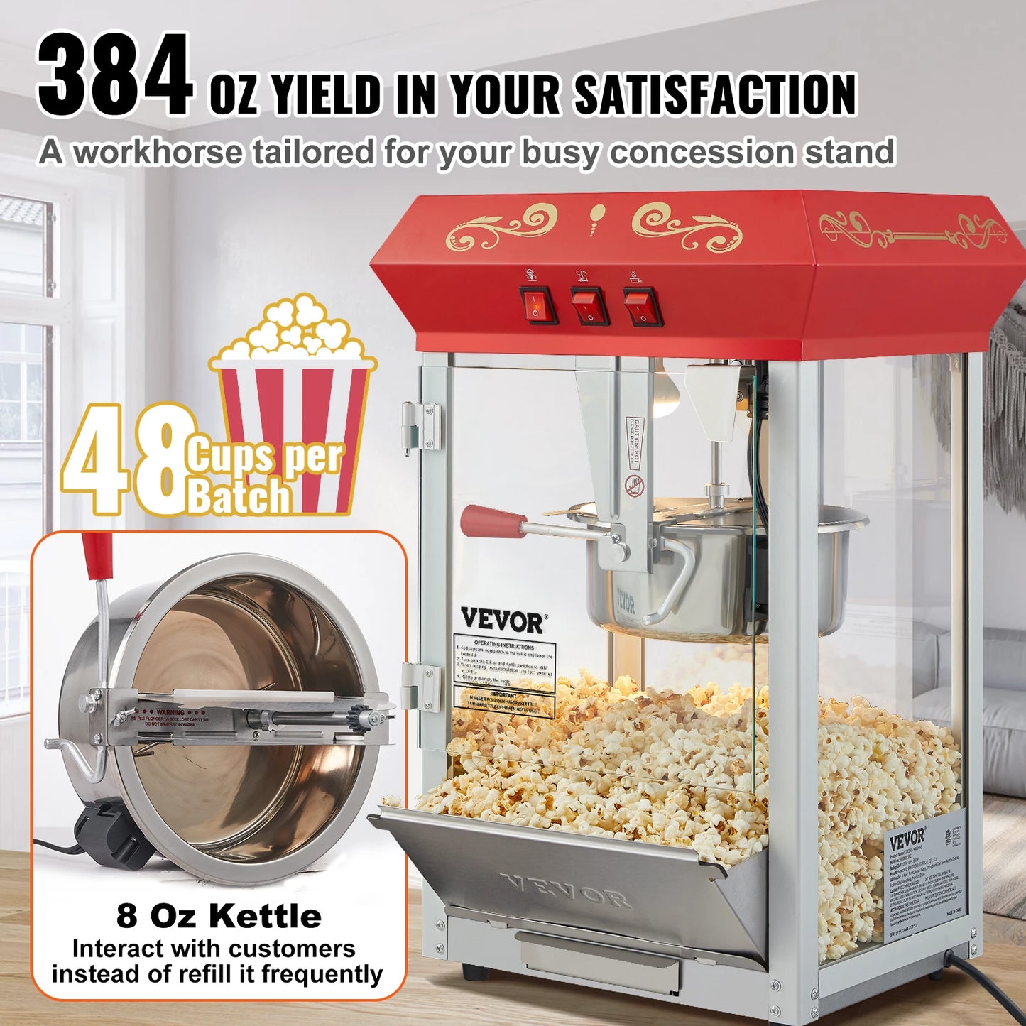 SucceBuy Countertop Electric Popcorn Maker Machine