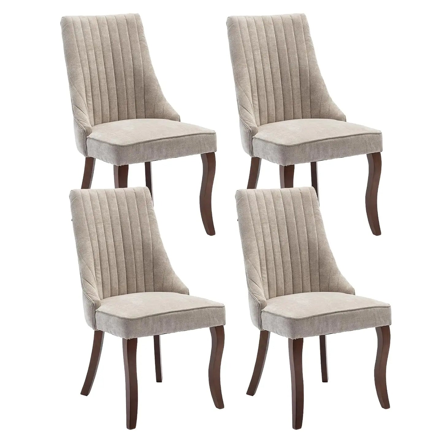 Linen Channel Tufted Dining Chairs With Curved Solid Wood Legs
