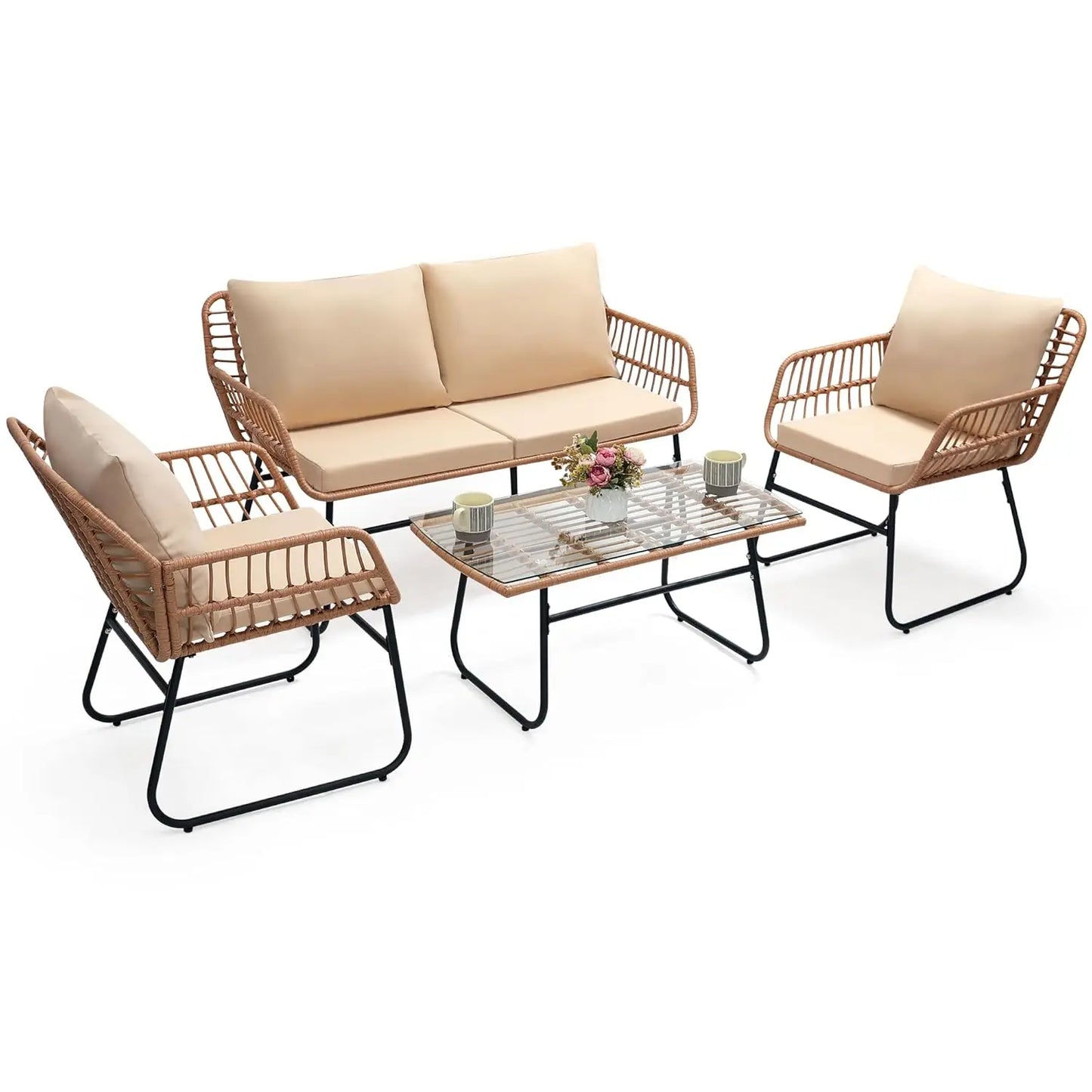 4 Piece Rattan Patio Bistro Set with Modern Style