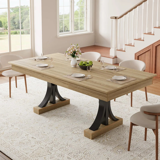 HiMiss Industrial Rectangular Dining Table With Two Drawers