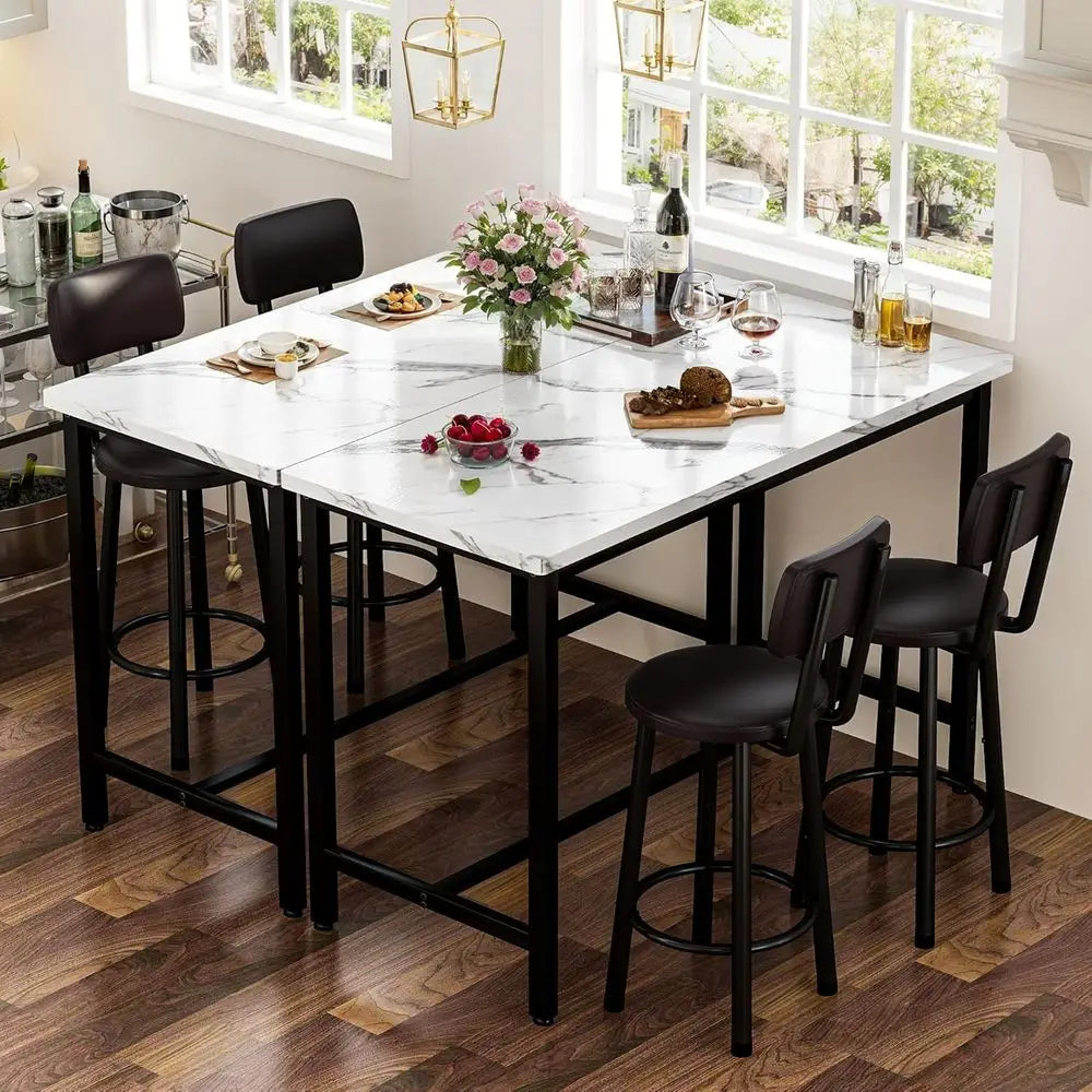 Three-Piece Dining Table Set With PU Leather Chairs For Pub