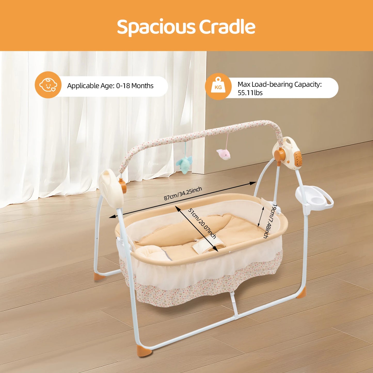 Electric Baby Crib Cradle With Remote Swing And Music