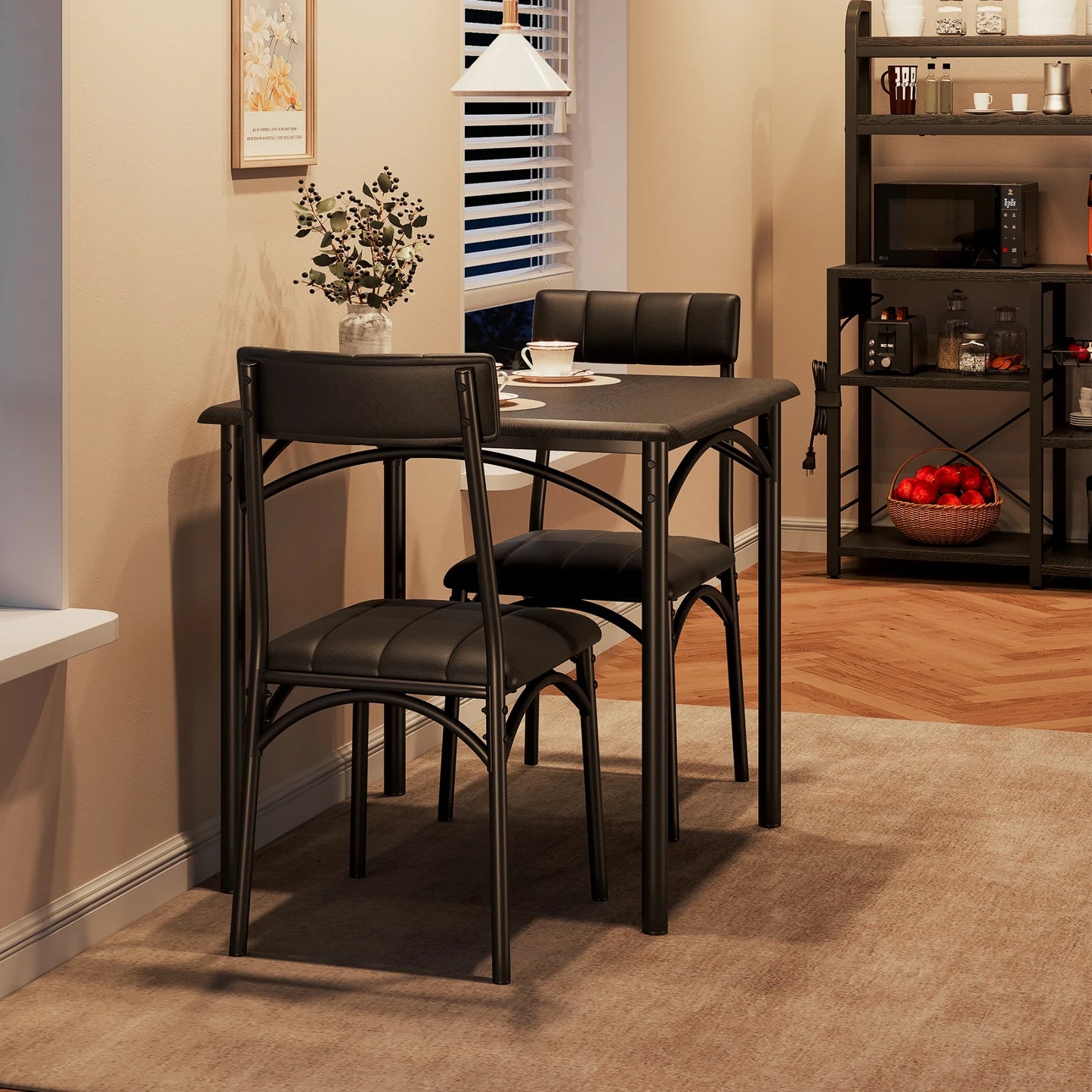 HiMiss Metal Wood Dining Table Set With Upholstered Chairs For Apartments