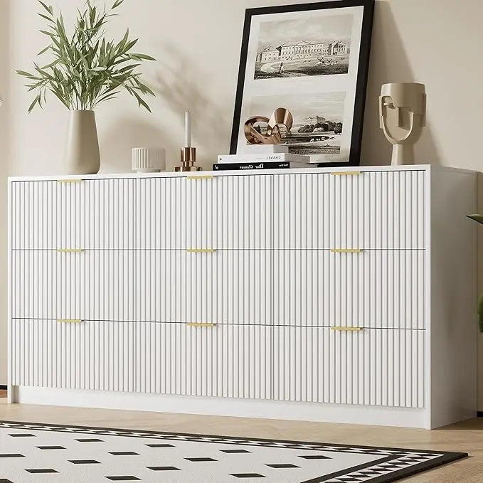 Modern 9 Drawer Dresser With Smooth Slides And Gold Handles