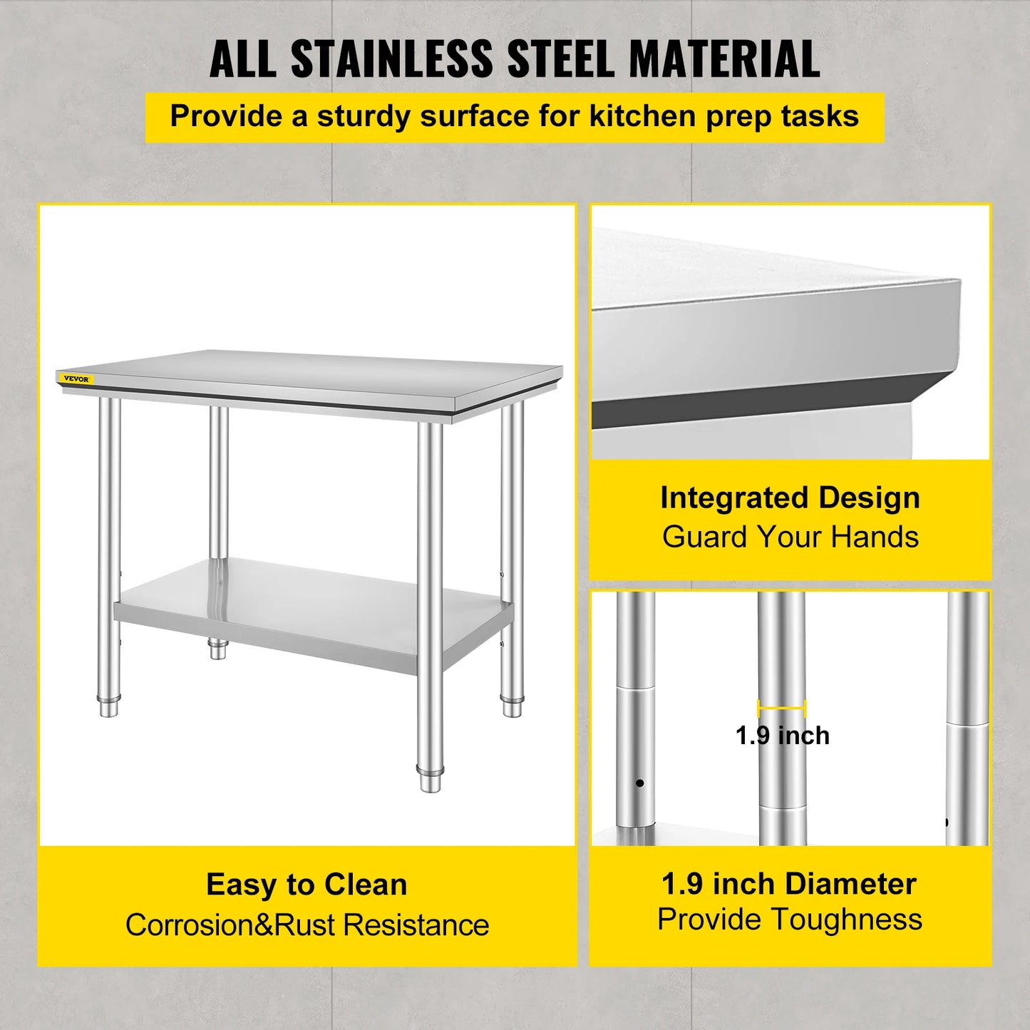 Commercial Kitchen Work Bench With Undershelf Stainless Steel 330LBS