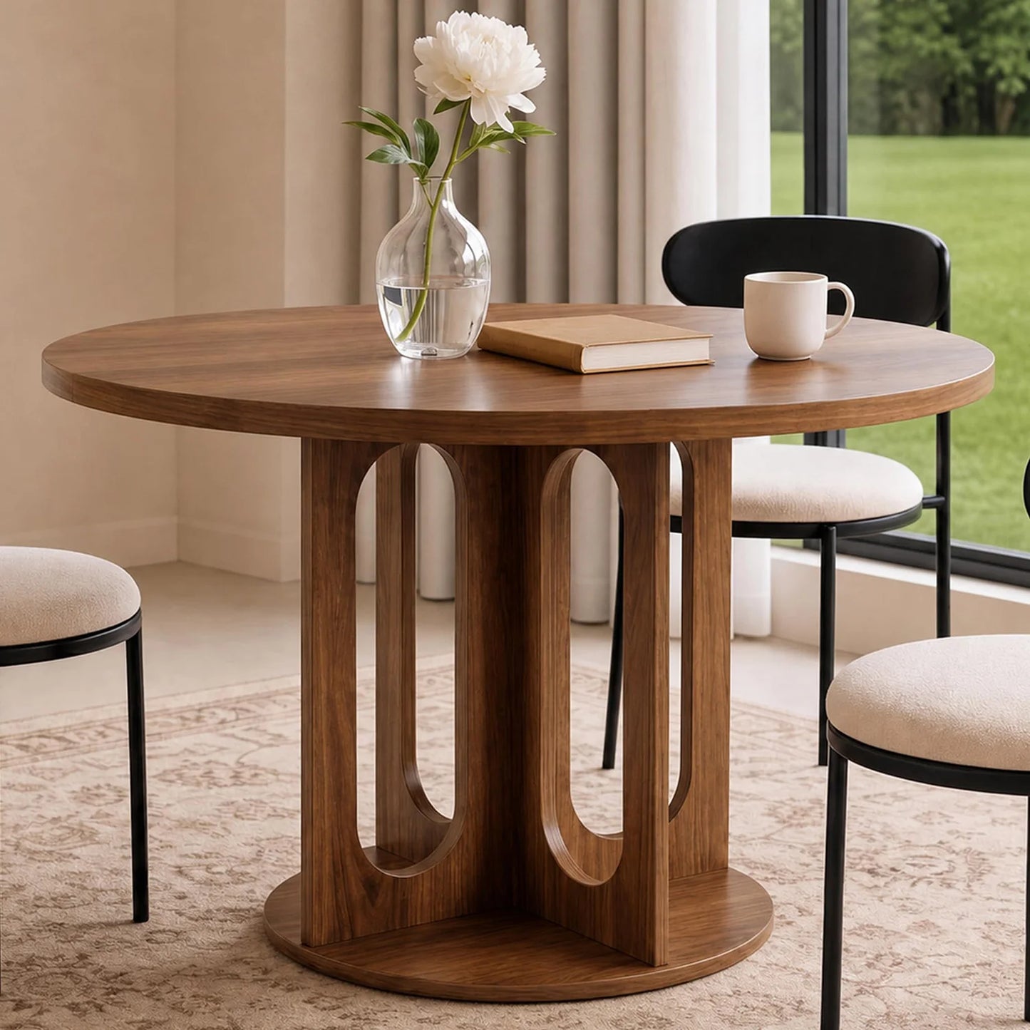 HiMISS Modern Round Dining Table With Arch Pedestal Base