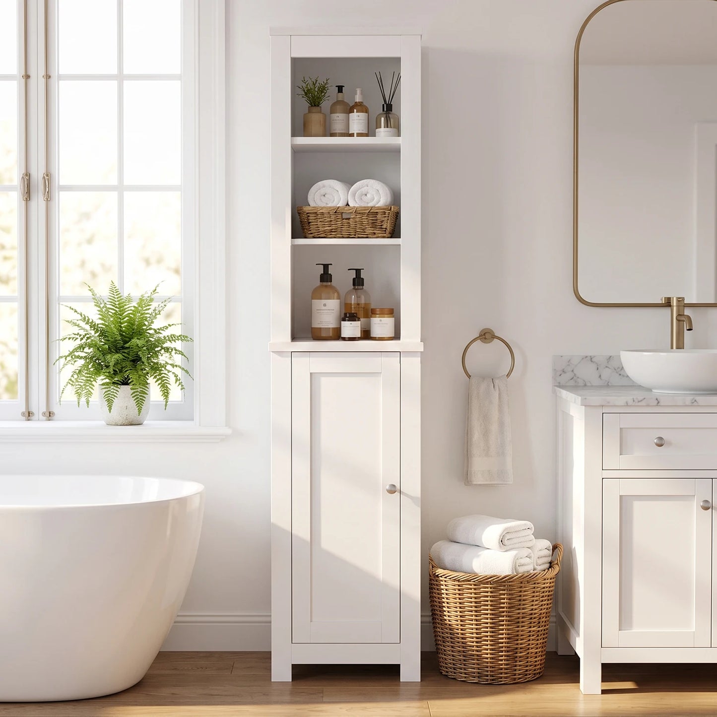 TinyNest Wooden Bathroom Storage Cabinet With Adjustable Shelves
