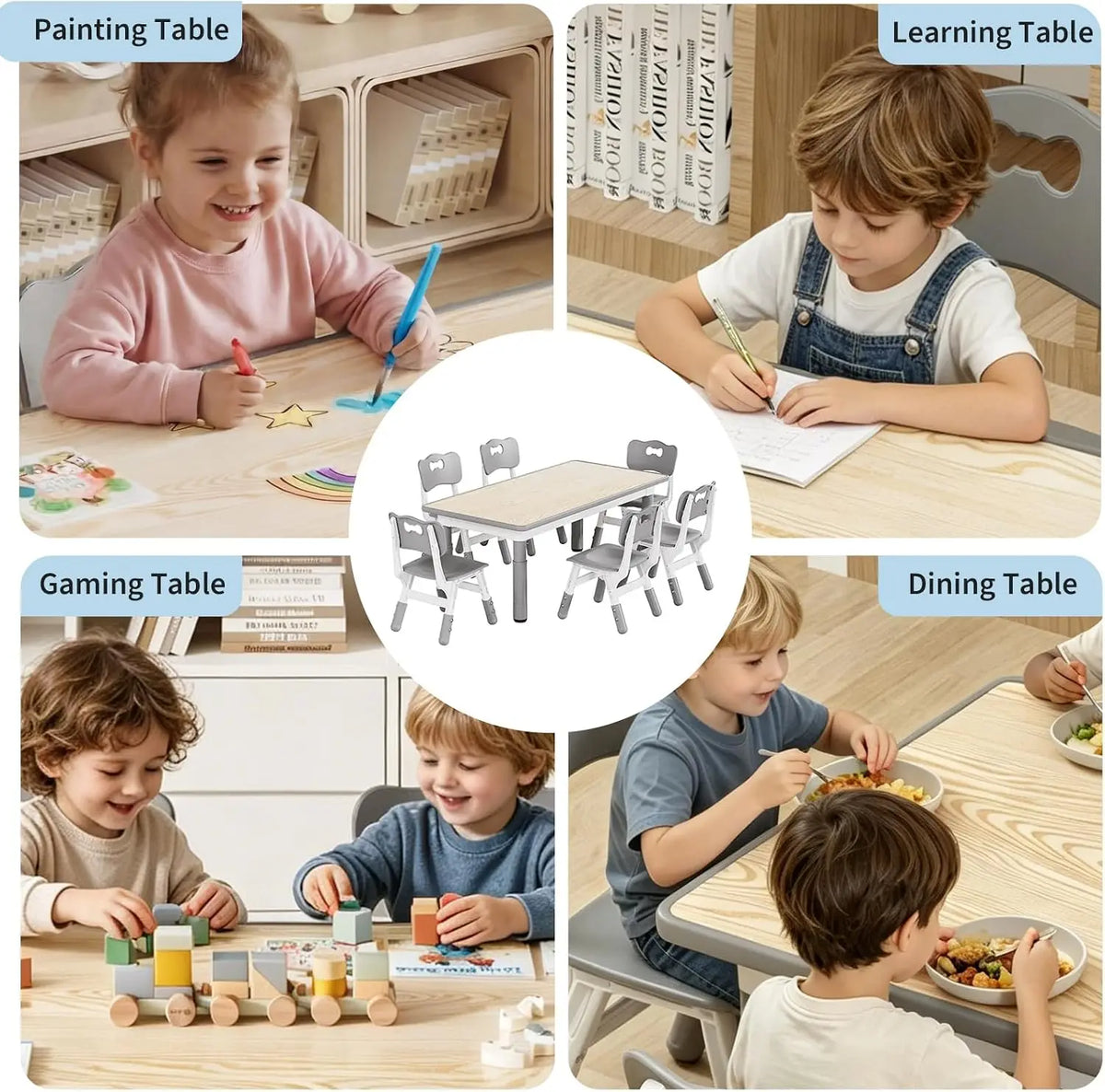 Garvee Kids Activity Table And Six Chair Set With Storage