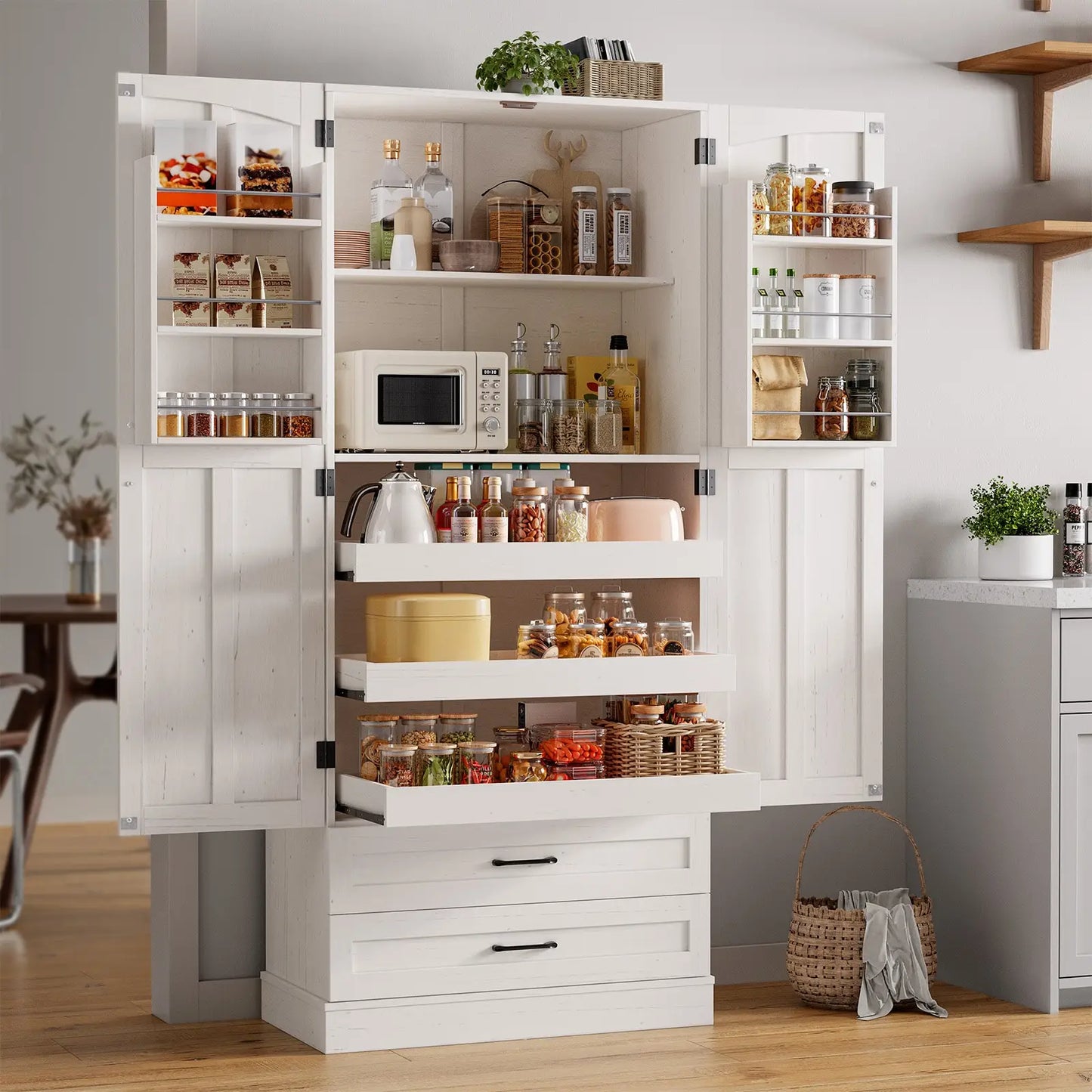 Modern 6 Door Farmhouse Kitchen Pantry Storage Cabinet With Shelves