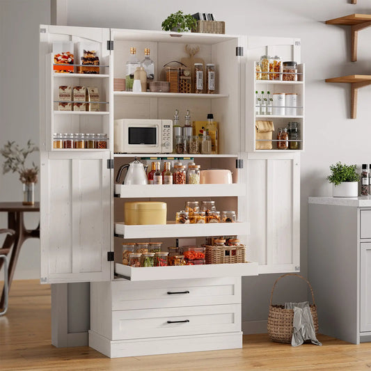 Modern 6 Door Farmhouse Kitchen Pantry Storage Cabinet With Shelves