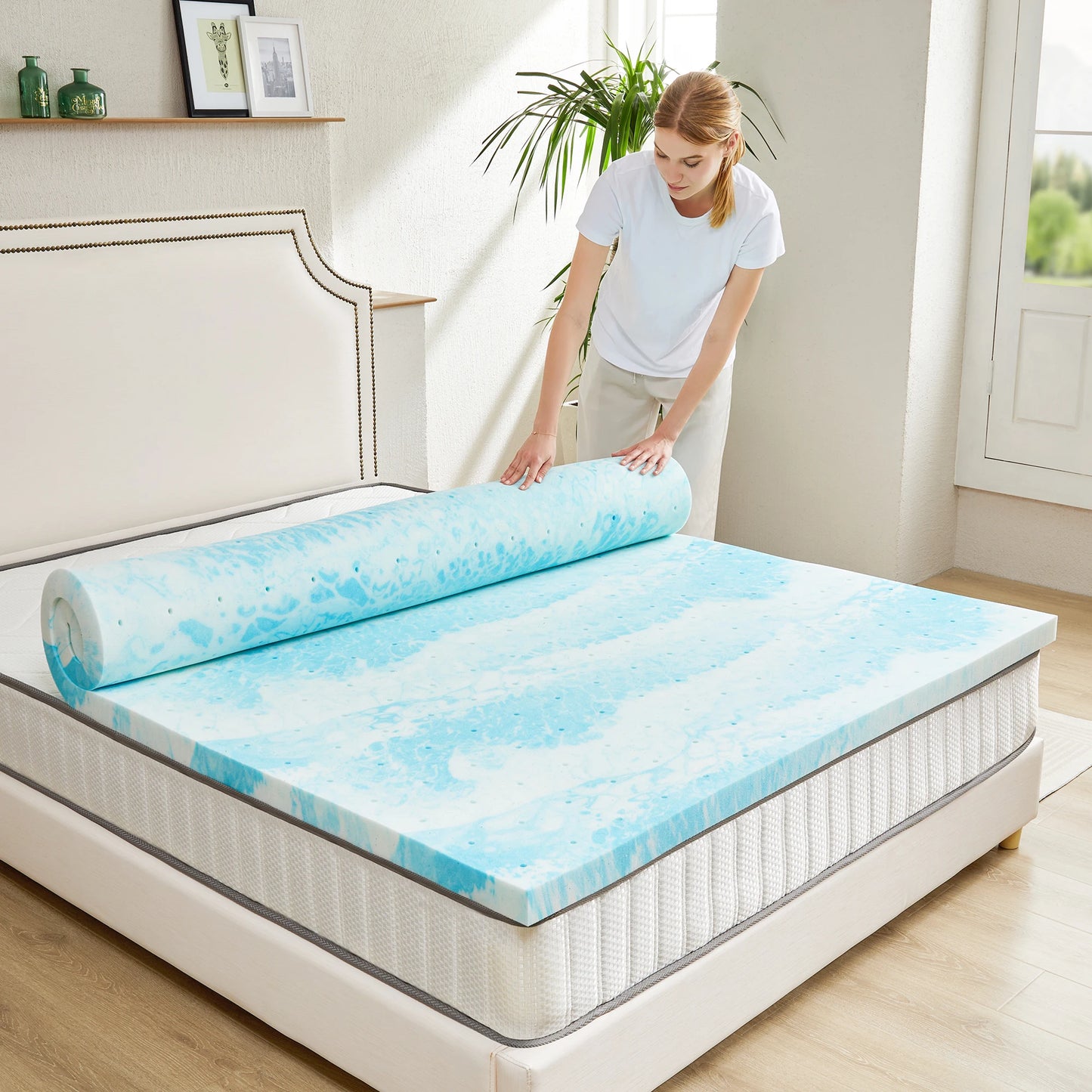 JHK Gel Memory Foam Mattress Topper Cooling Breathable Comfort