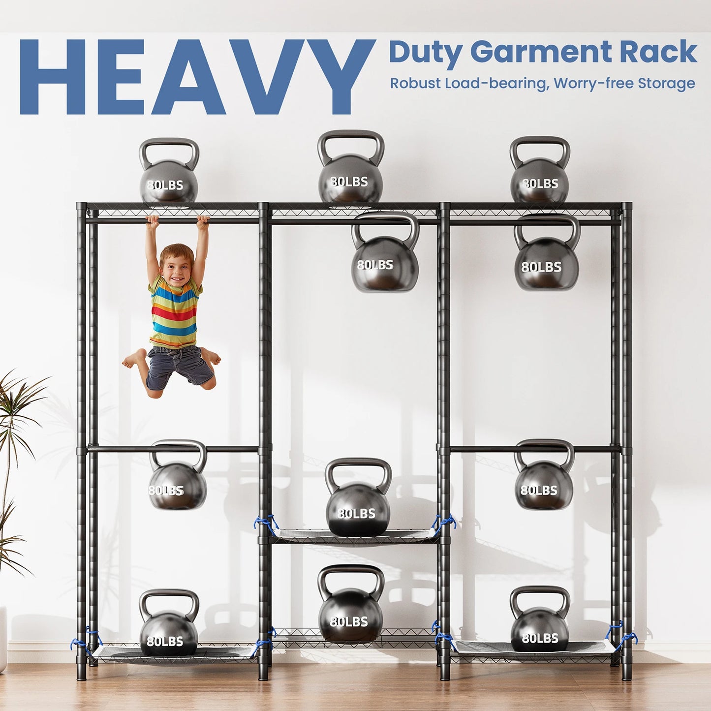 Freestanding Metal Clothes Rack Heavy Duty Portable Home Storage Organizer