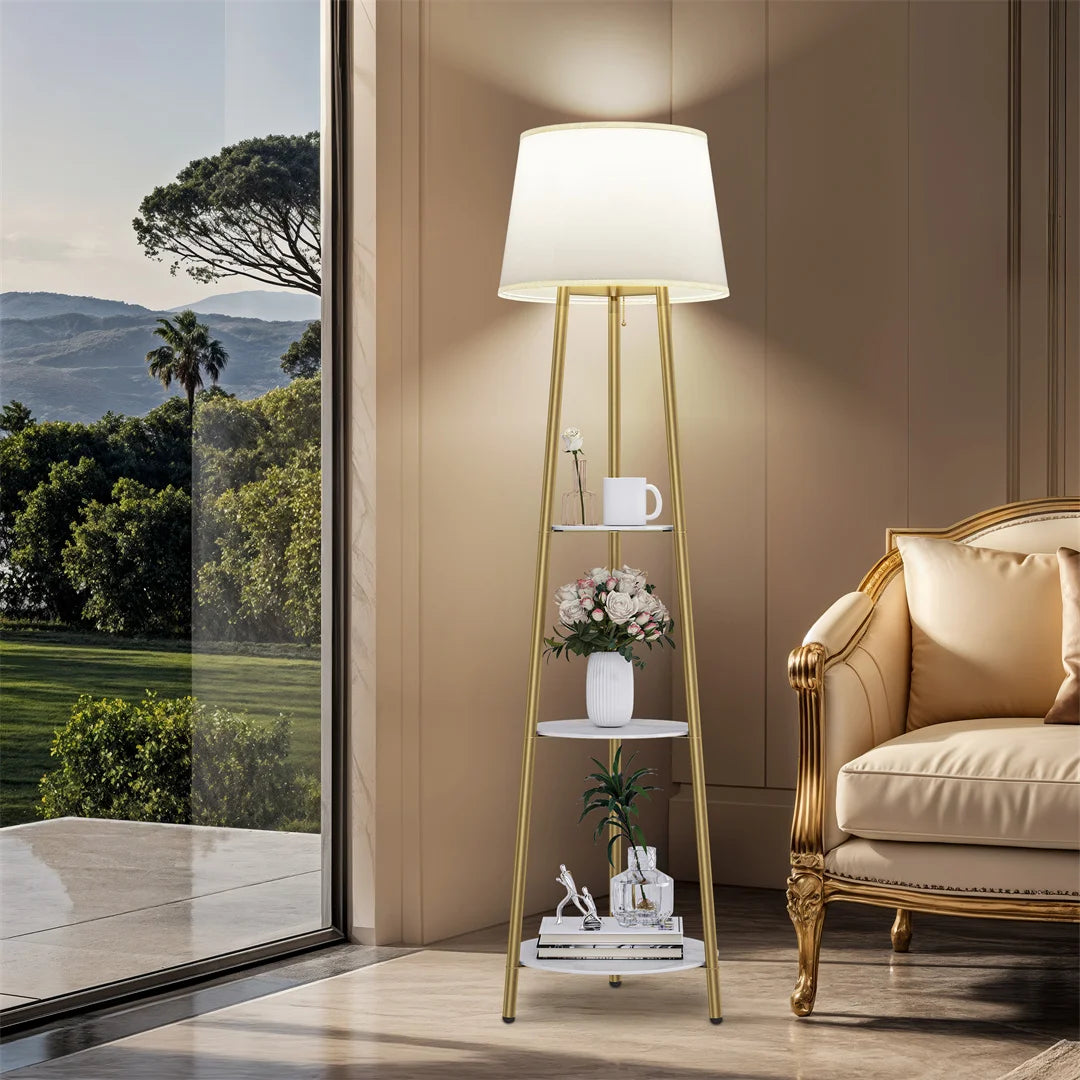 Vrygle Modern Tripod Floor Lamp With Adjustable Dimmable LED Shelves