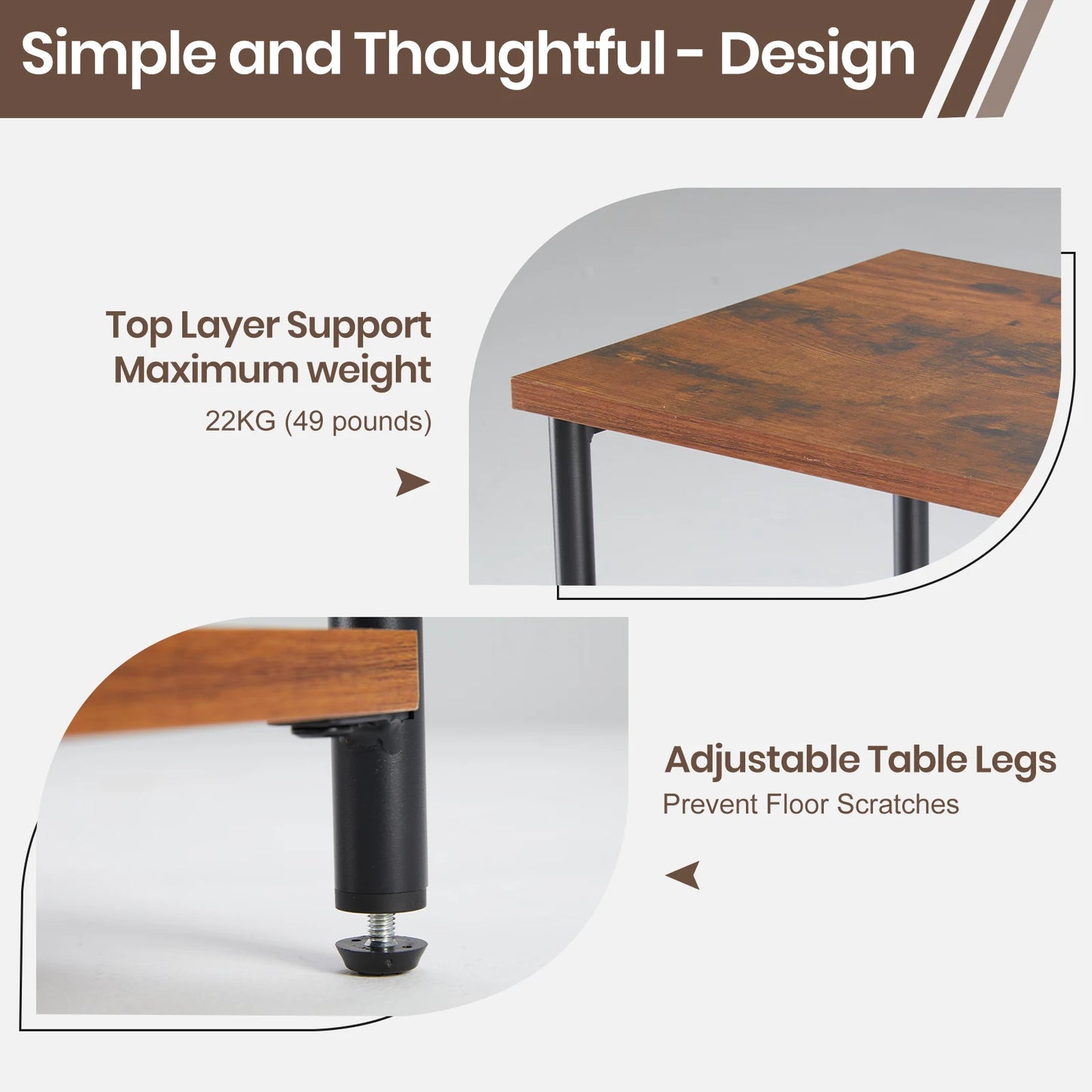 JHK 2/3-Tier End Table With Adjustable Feet For Living Room