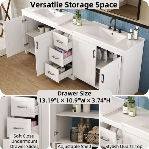84 Inch Double Sink Bathroom Vanity With Quartz Top