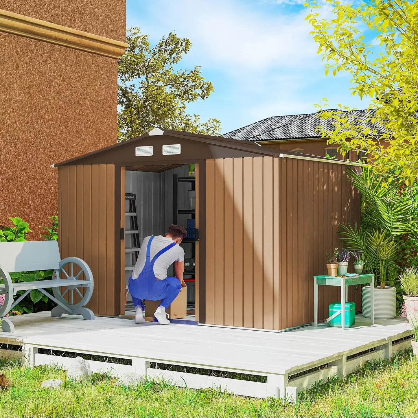 Metal Outdoor Storage Shed With Lockable Doors And Air Vents