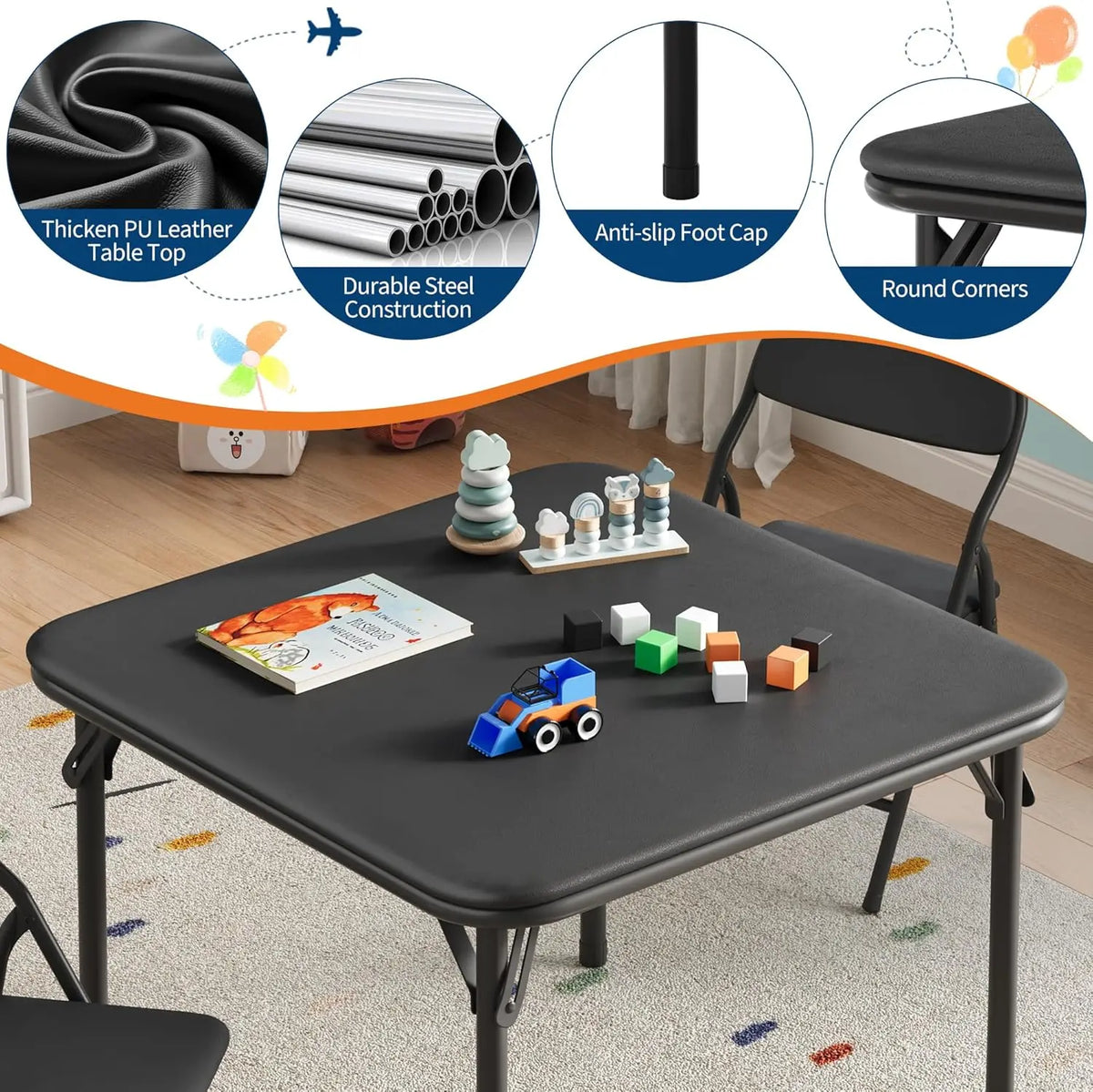 TWISTER.CK Kids Folding Table And Chairs Set For Children