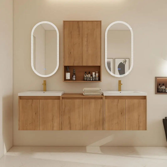 Modern Floating Vanity Set With Six Doors Wall Cabinet Sinks