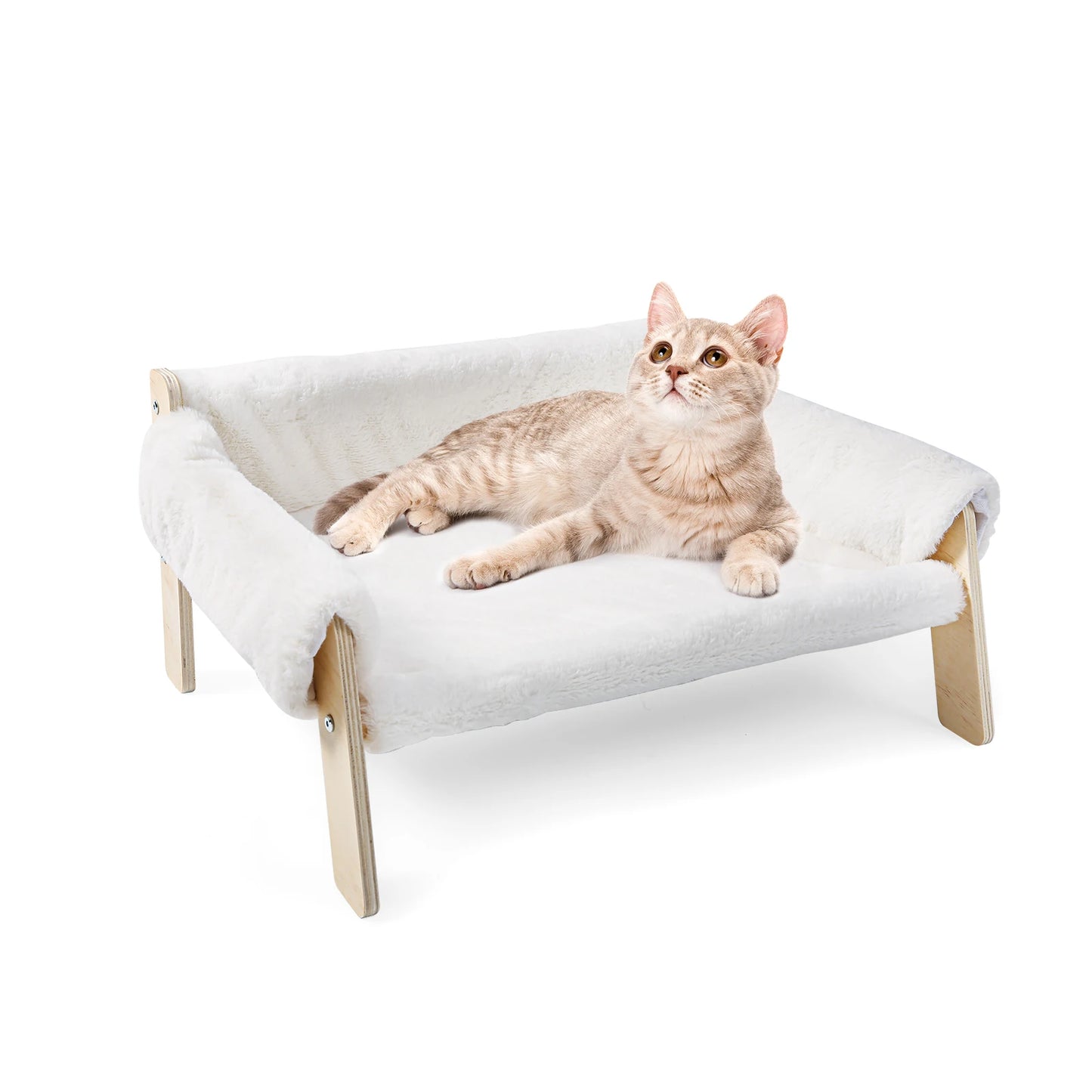 Raised Plush Cat Sofa Bed With Wooden Legs For Cats