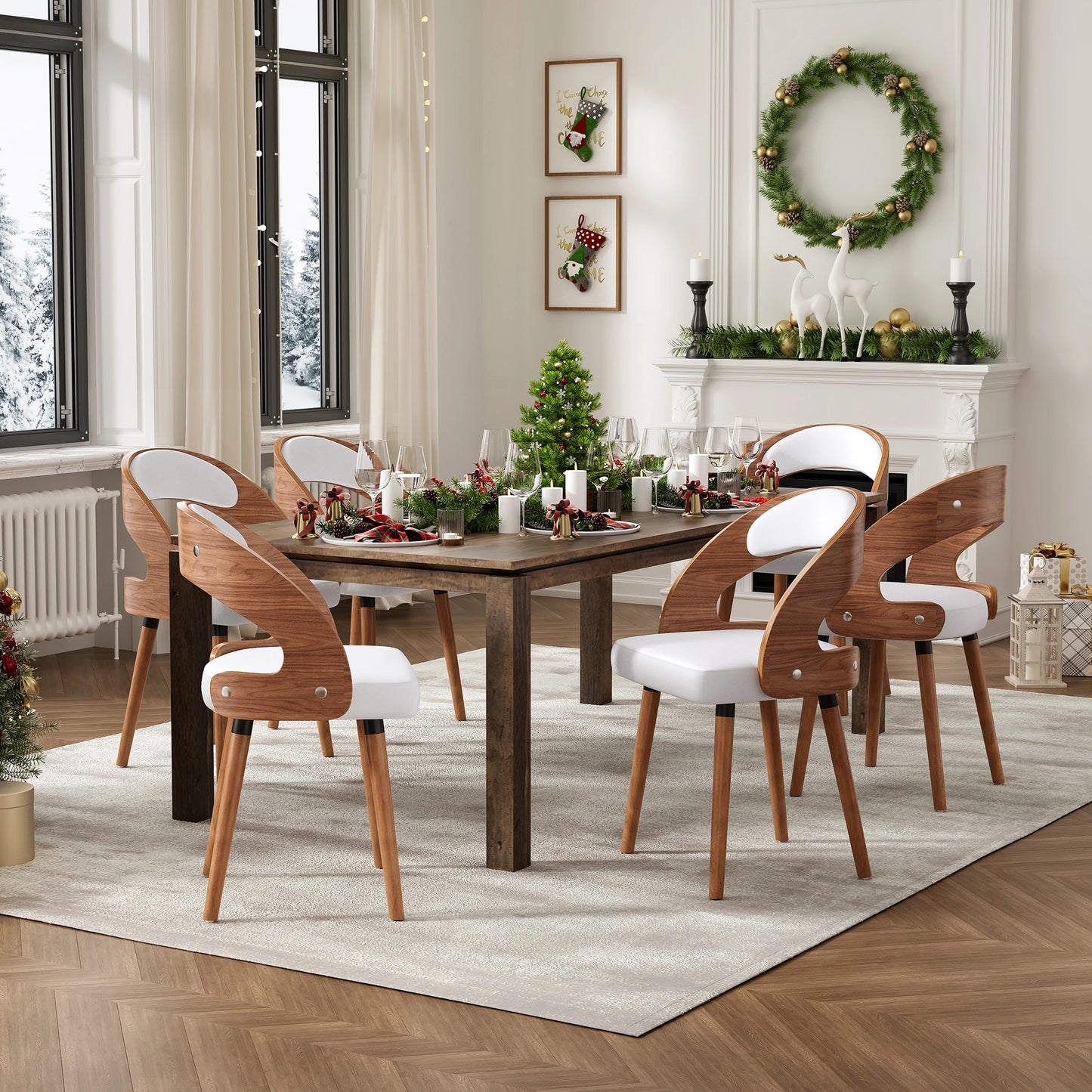 Farini Modern Wood Dining Chairs With Curved Backrest