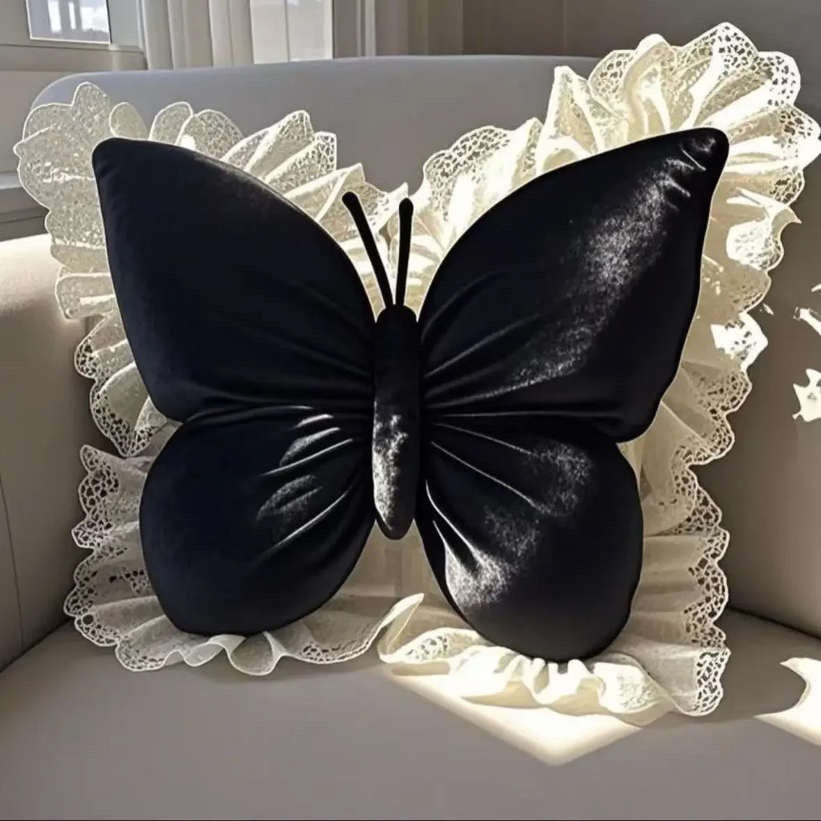 Elegant Butterfly Polyester Cotton Rectangle Pillow For Cozy Home Rest