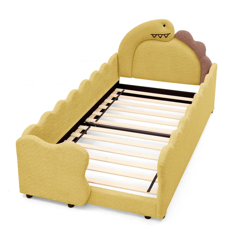 Dinosaur Shaped Kids Bed Frame With Safety Guard Rails Solid Wood