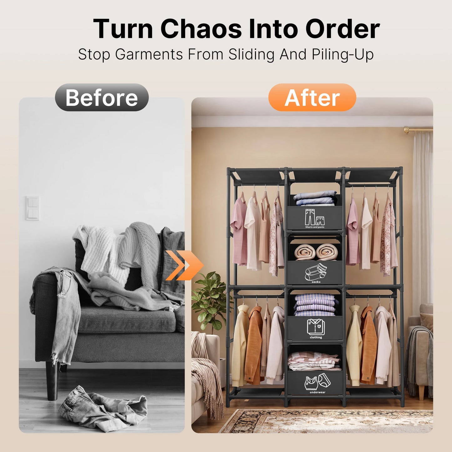 Heavy Duty Freestanding Metal Wardrobe Closet Storage Rack With Drawers