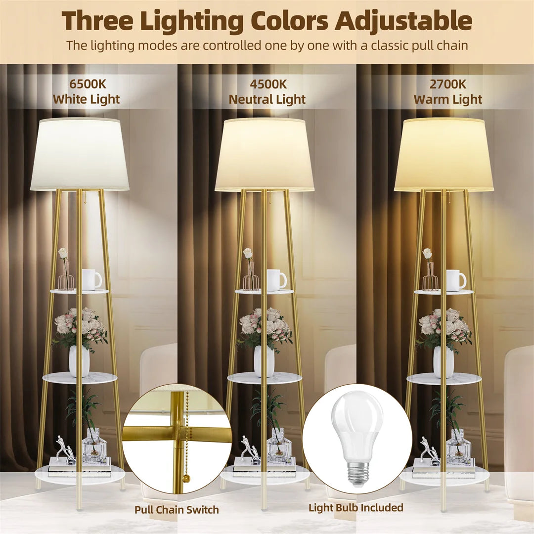 Vrygle Modern Tripod Floor Lamp With Adjustable Dimmable LED Shelves