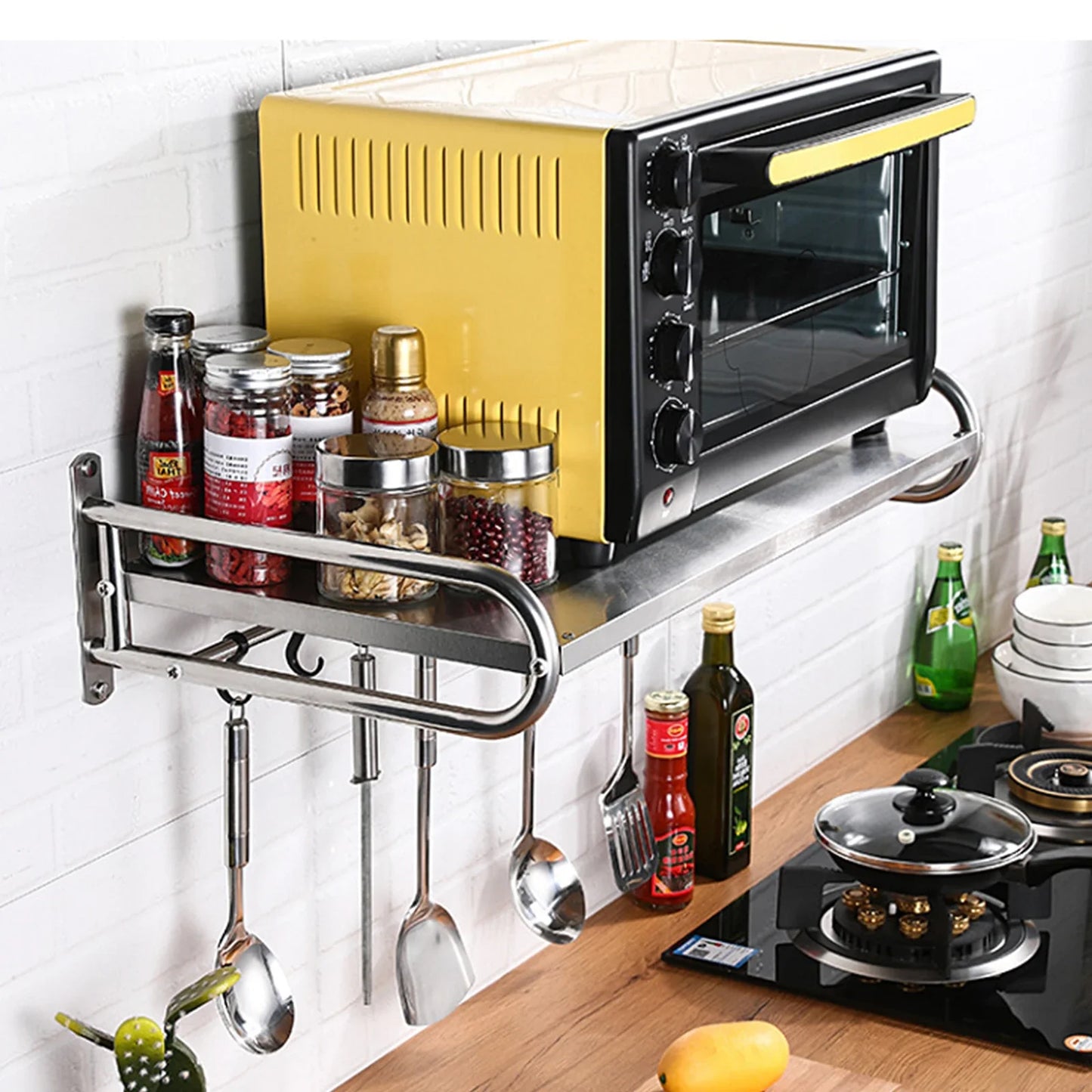 Stainless Steel Microwave Oven Rack Wall Mounted Kitchen Shelf