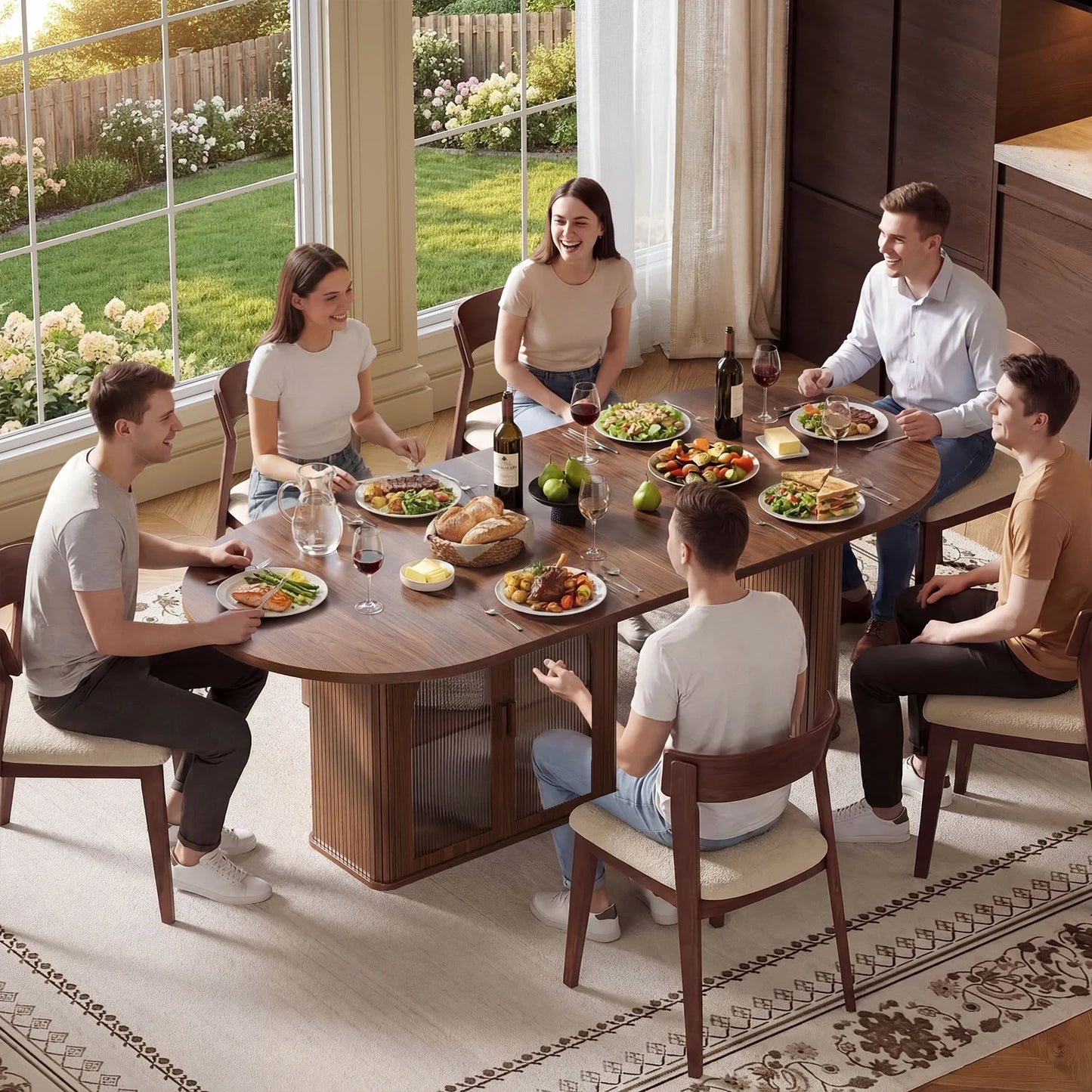 Onbrill Modern Oval Wood Dining Table With Led Lighting