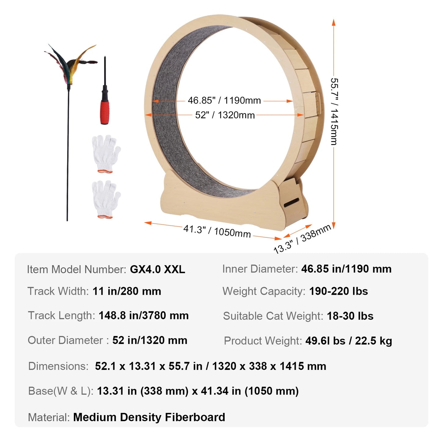 Wooden Cat Exercise Wheel With Detachable Carpet