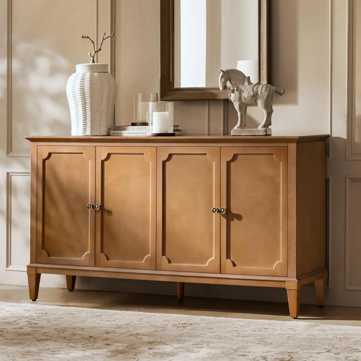 Mid-Century Modern Sideboard Cabinet With Four-Door Storage