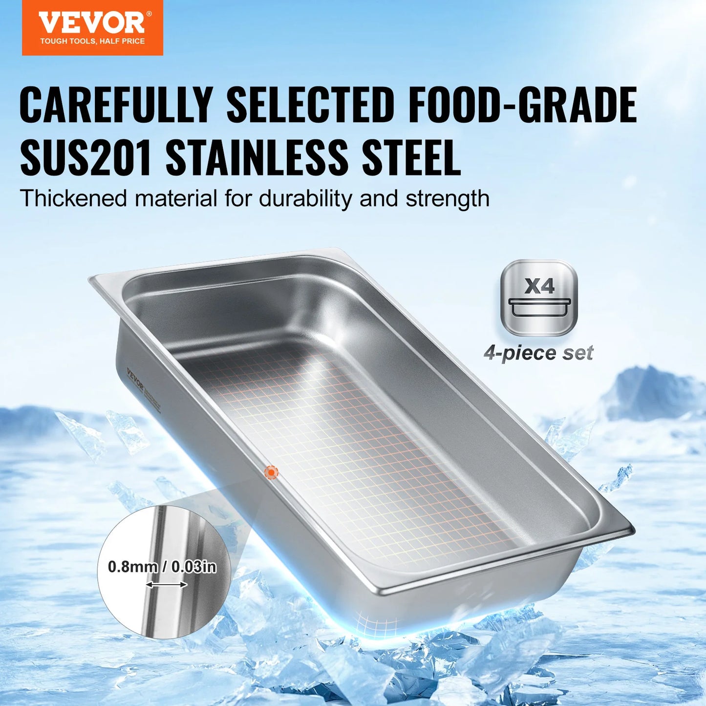 SucceBuy Commercial Stainless Steel Steam Table Pan With Lid