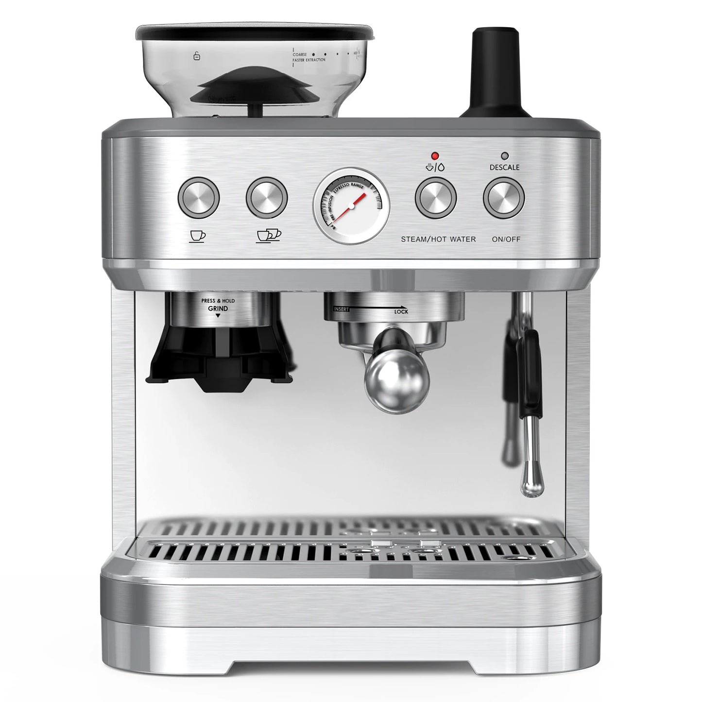 Acekool Espresso Machine With Grinder And Milk Frother, Stainless Steel, 15 Bar