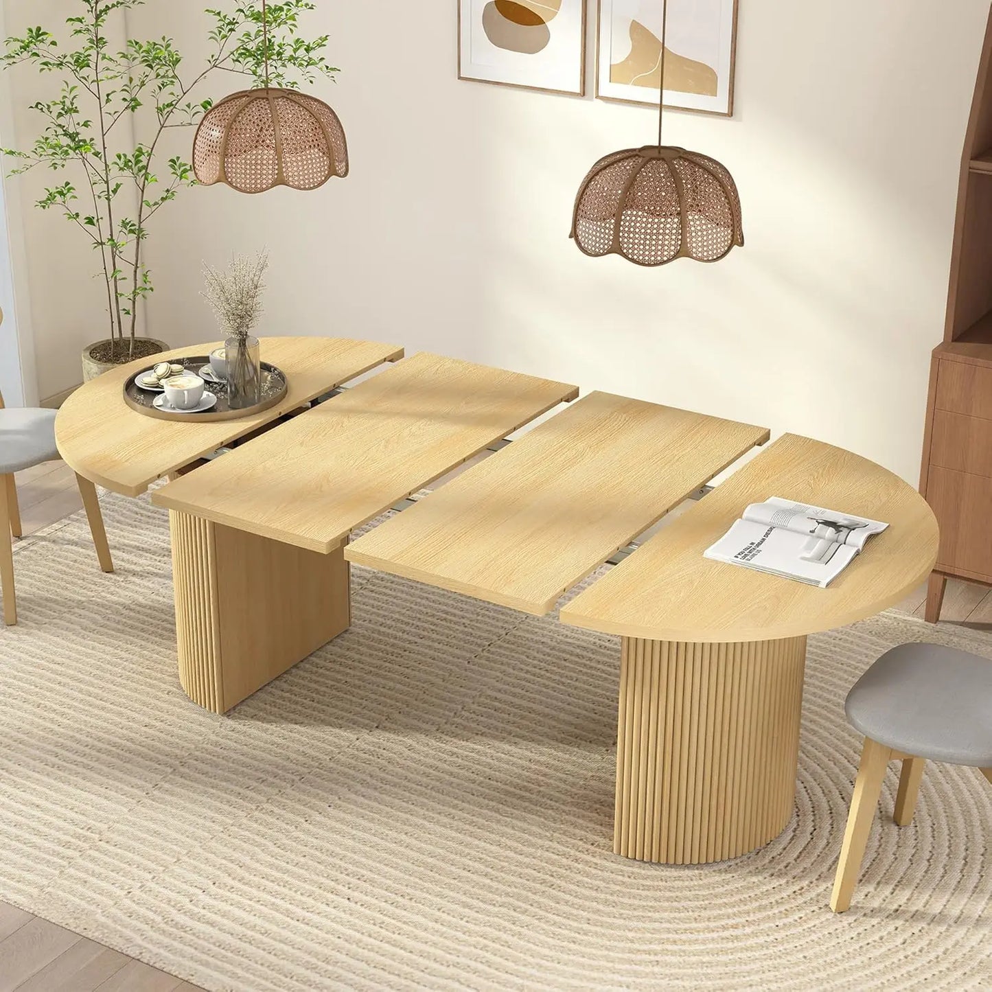 Extendable Dining Table With Fluted Base Modern Oval Design