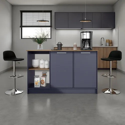 Premium Solid Wood Kitchen Island Featuring Two Doors And Wide Shelving