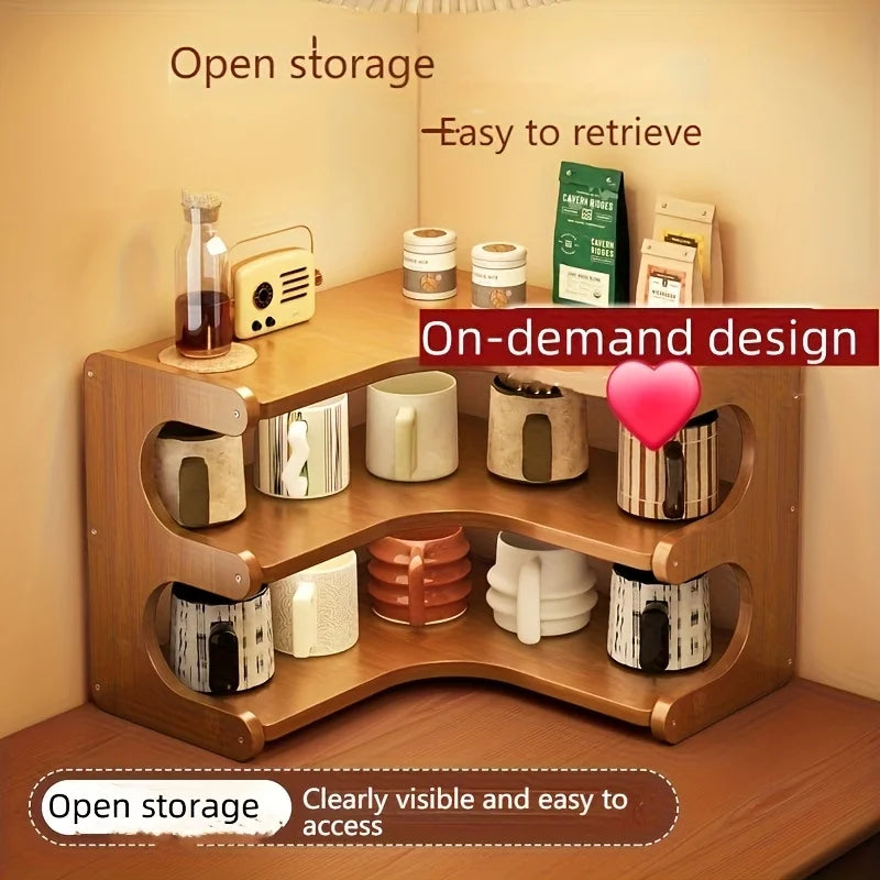 Multi Tier Wooden Corner Desk Shelf Organizer For Home Storage