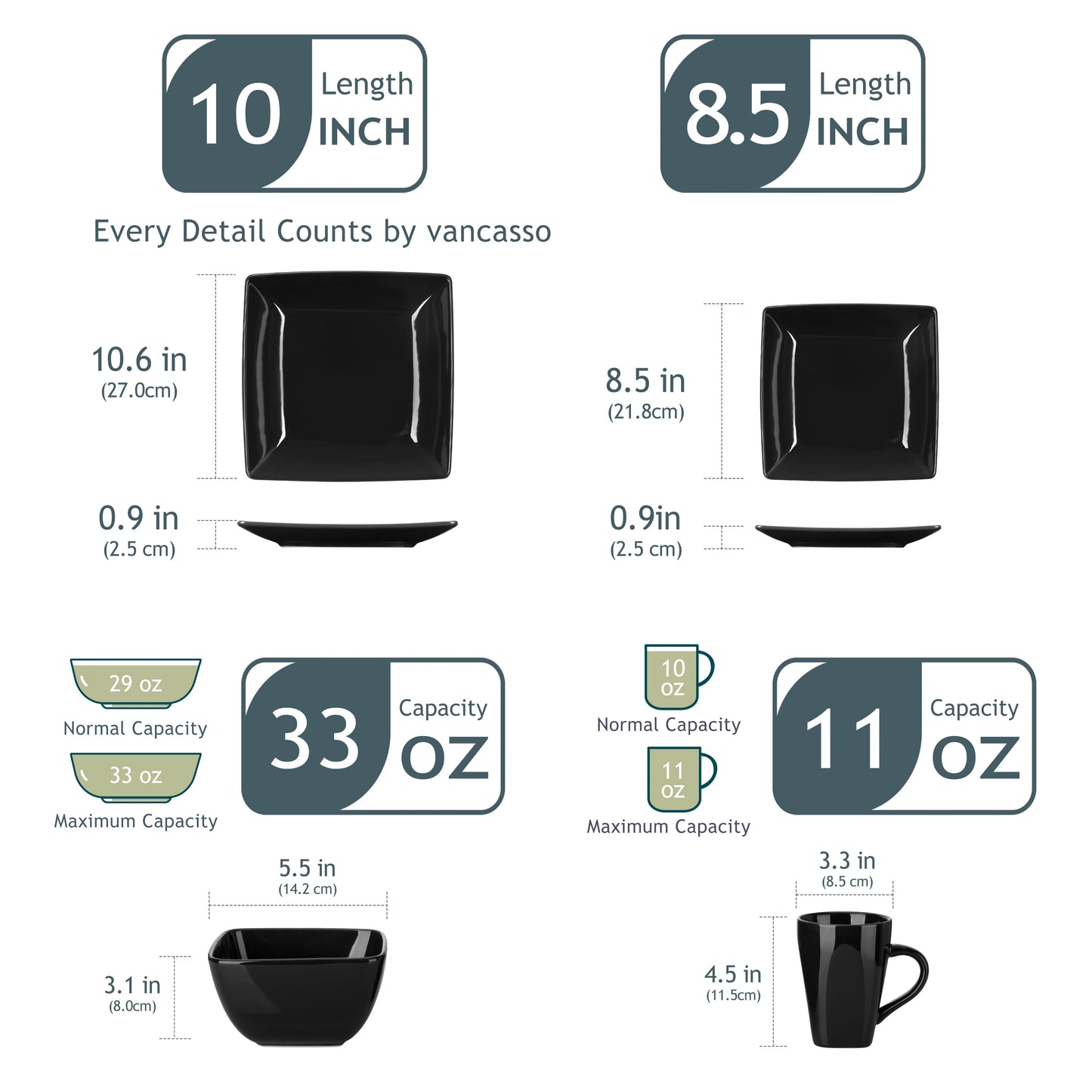 MALACASA SOHO Porcelain Square Dinnerware Set For Everyday Use