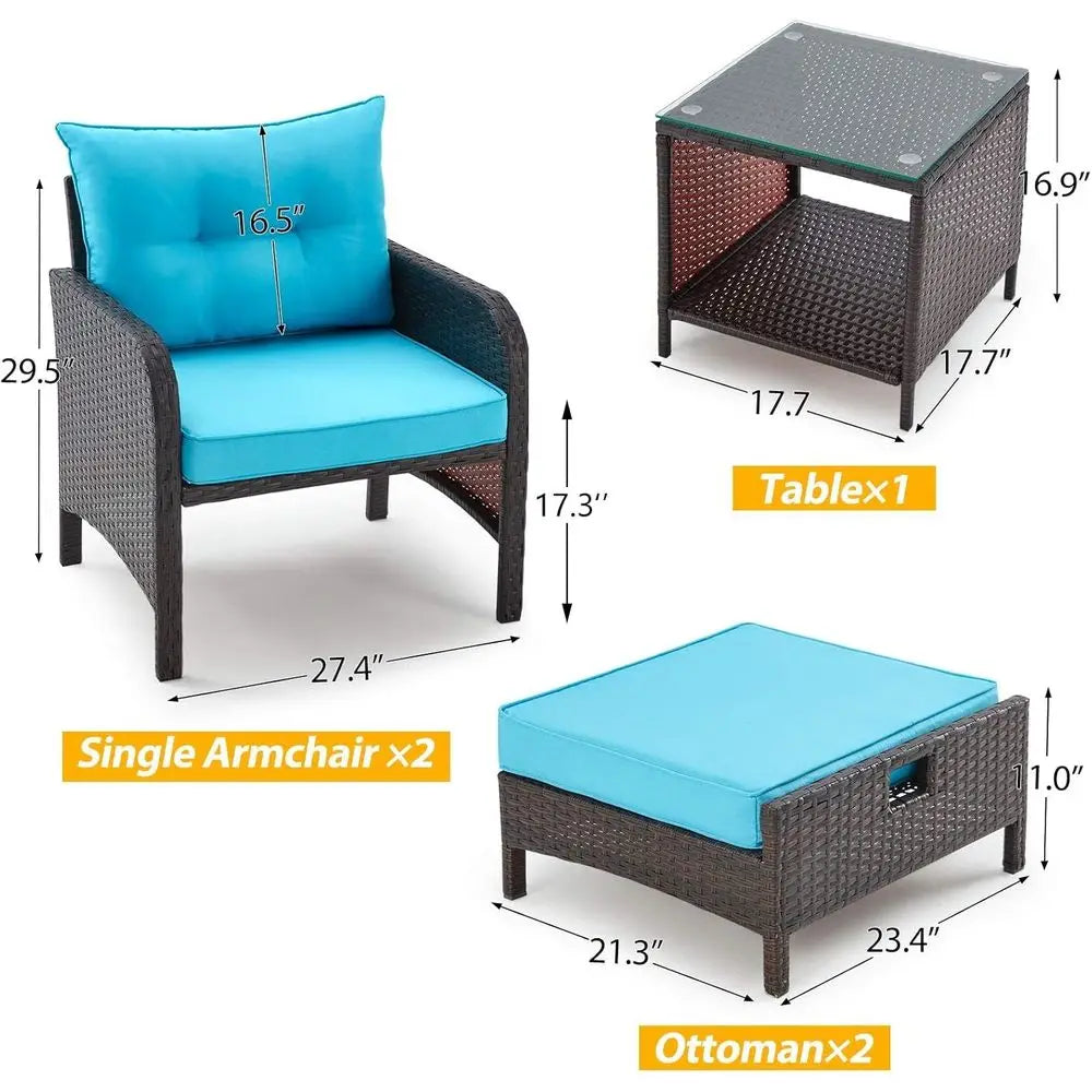 Outdoor Patio Furniture Set With Rattan Chairs And Tempered Glass