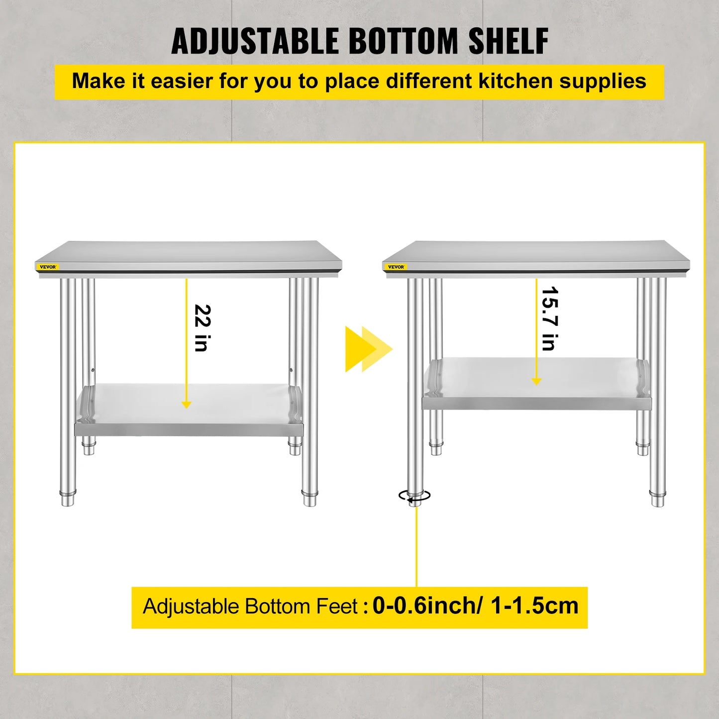 Commercial Kitchen Work Bench With Undershelf Stainless Steel 330LBS