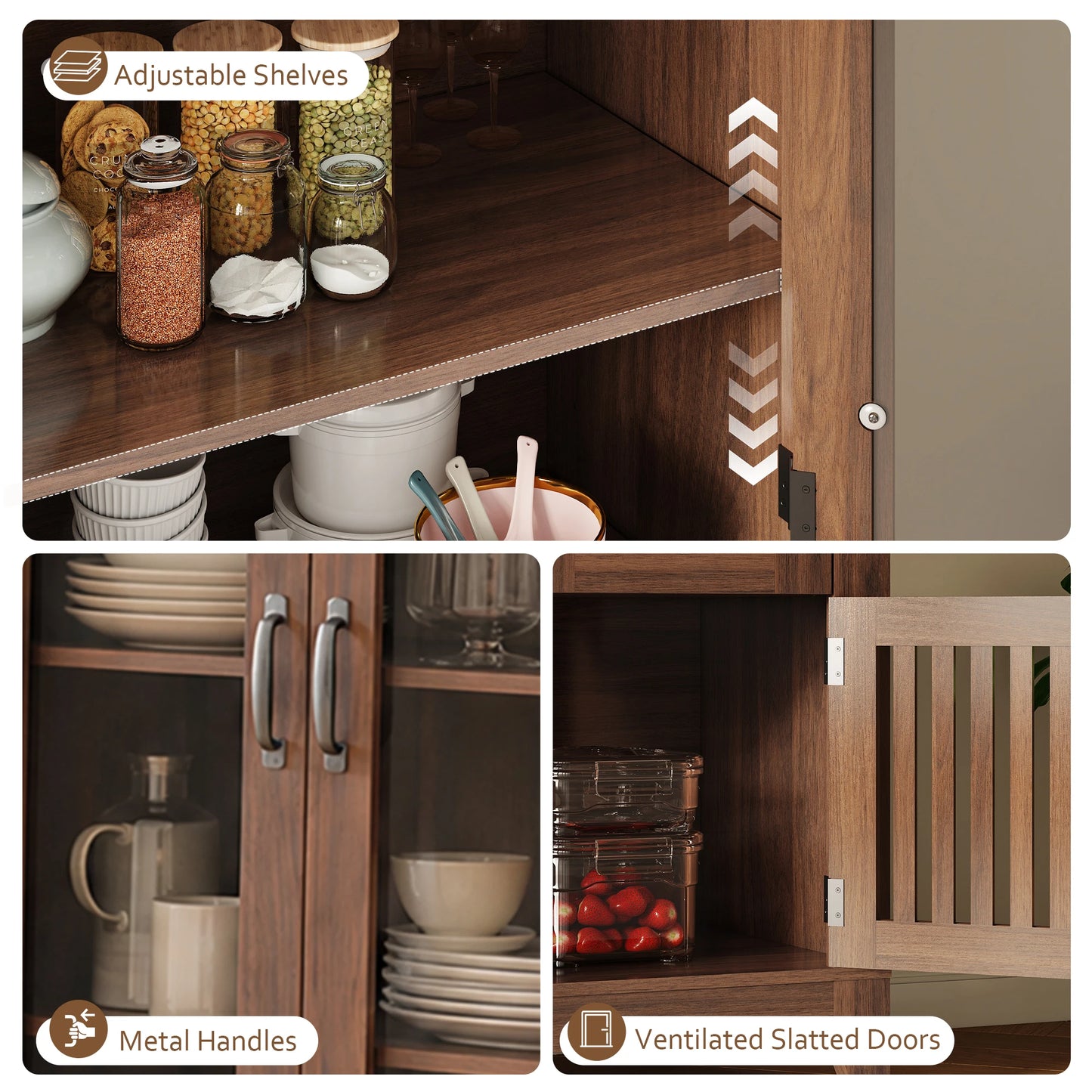 TCGBKAF Modern Farmhouse Arched Display Cabinet With Adjustable Wooden Shelves