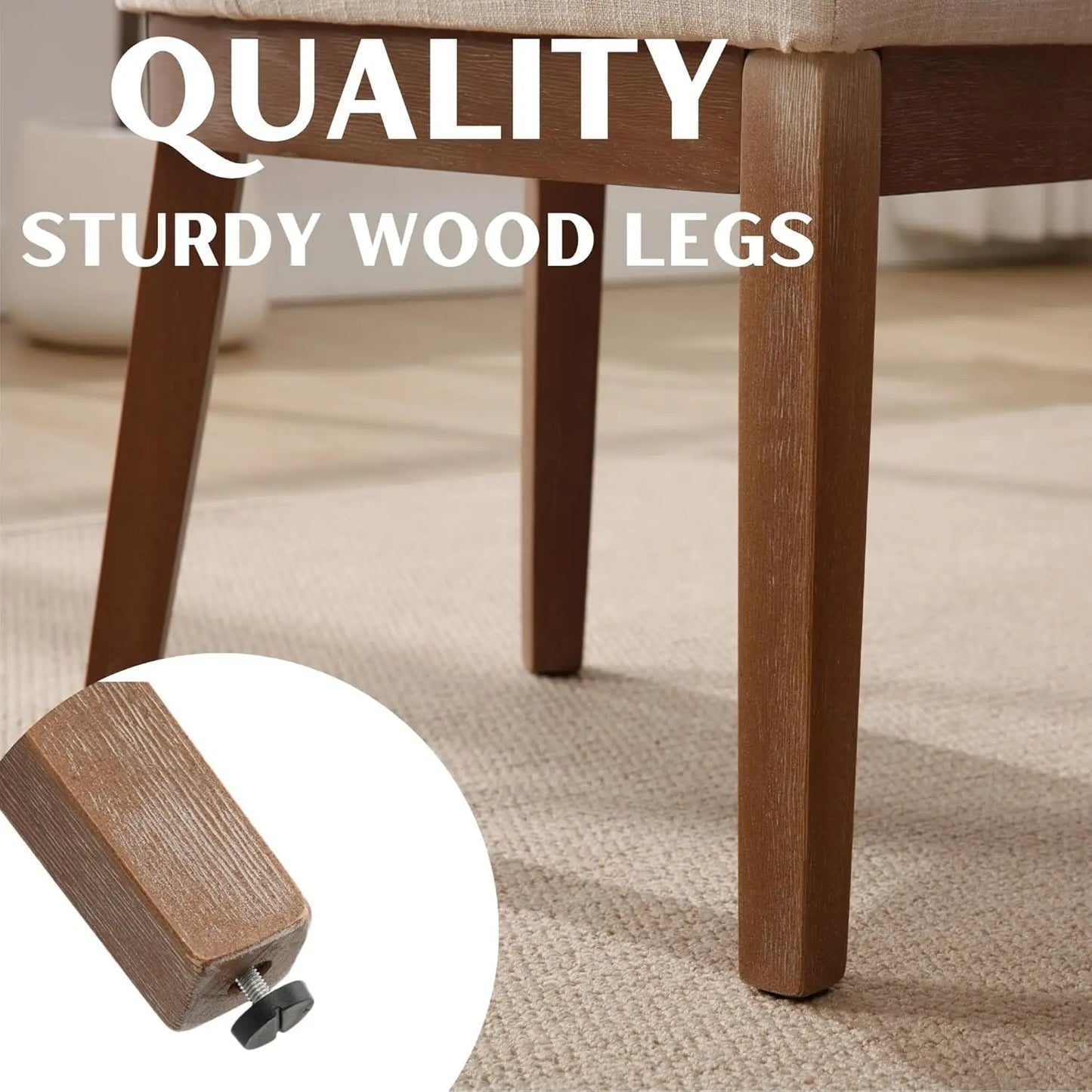 Modern Linen Dining Chairs Set of 4 Upholstered Wood Legs