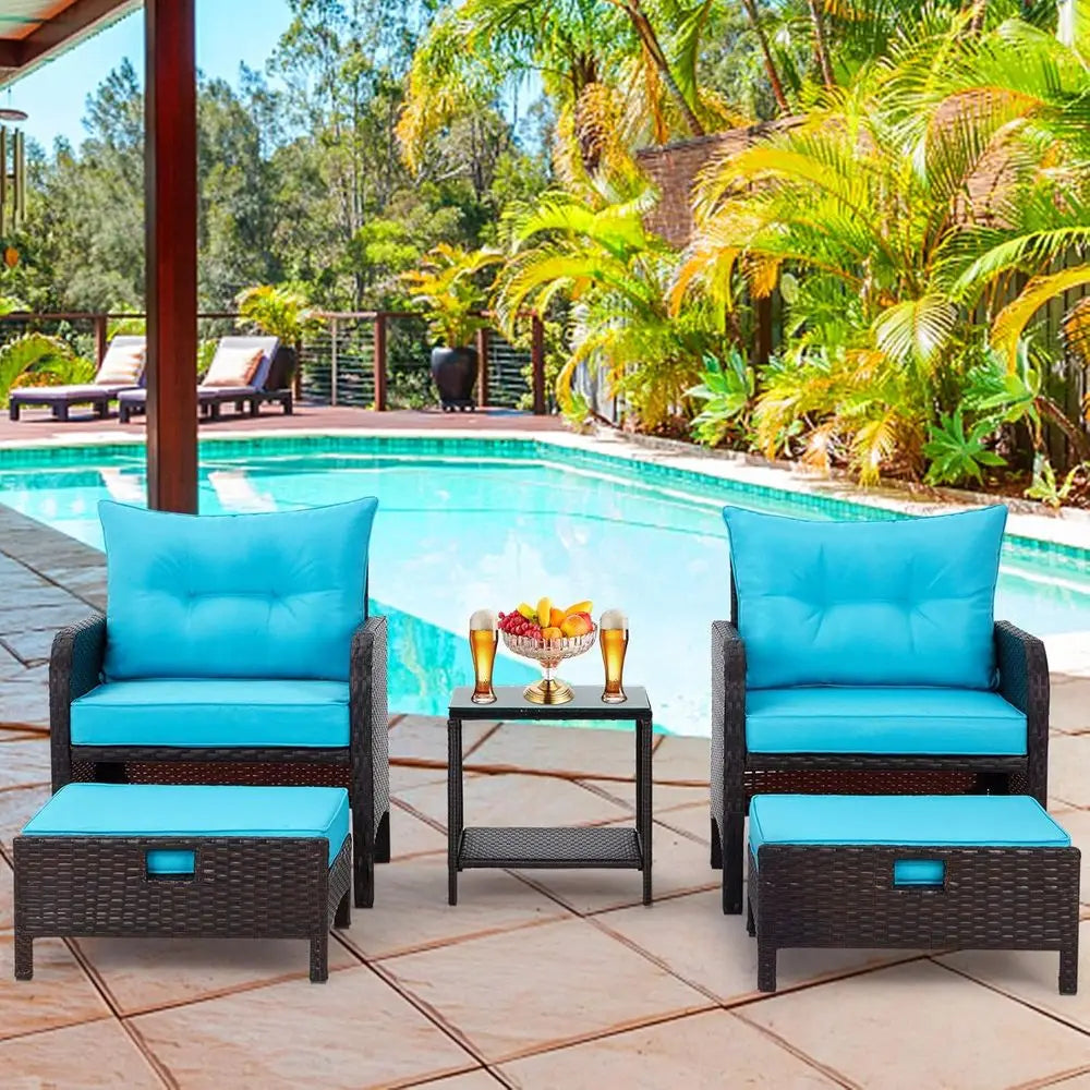 Outdoor Patio Furniture Set With Rattan Chairs And Tempered Glass