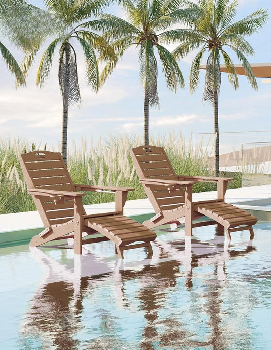 Folding Adirondack Chair Set With Retractable Ottoman And Weather Resistant
