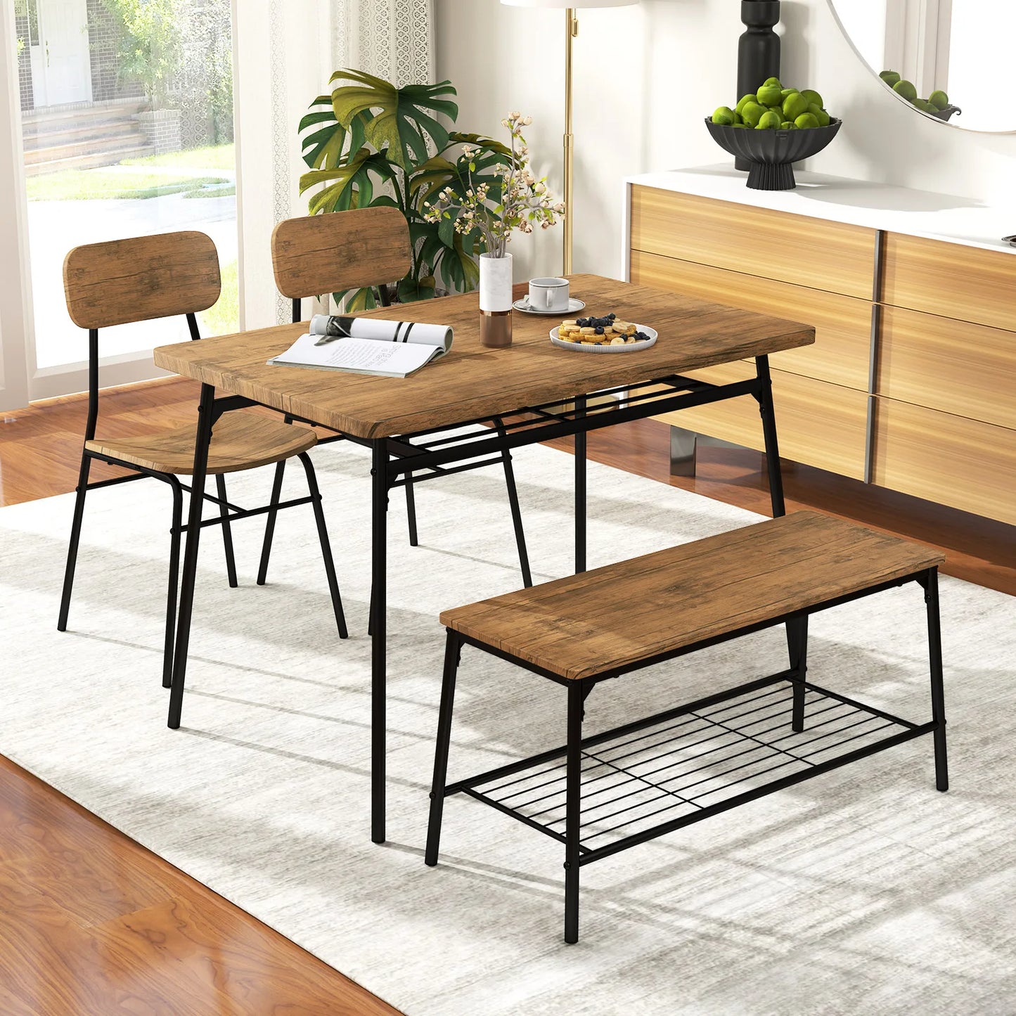 Homasis 4 Piece Dining Set With Bench And Two Chairs