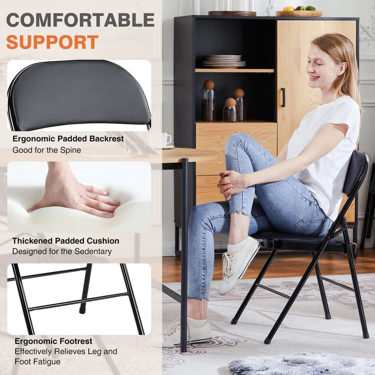 JHK Padded Folding Chair With Faux Leather Upholstery For Home