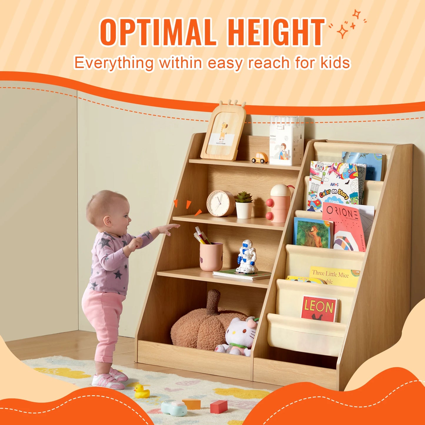 VEVOR Wooden Bookshelf With Multiple Layers For Kids Room