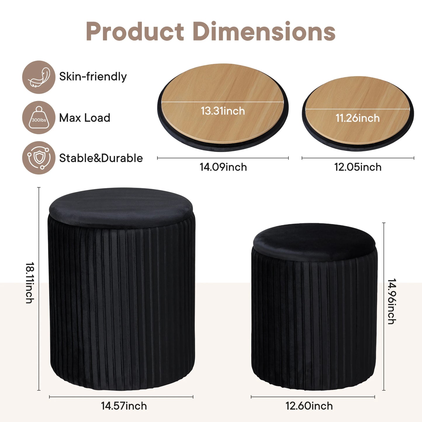 JHK Round Storage Ottoman With Hidden Footstool Toy Box